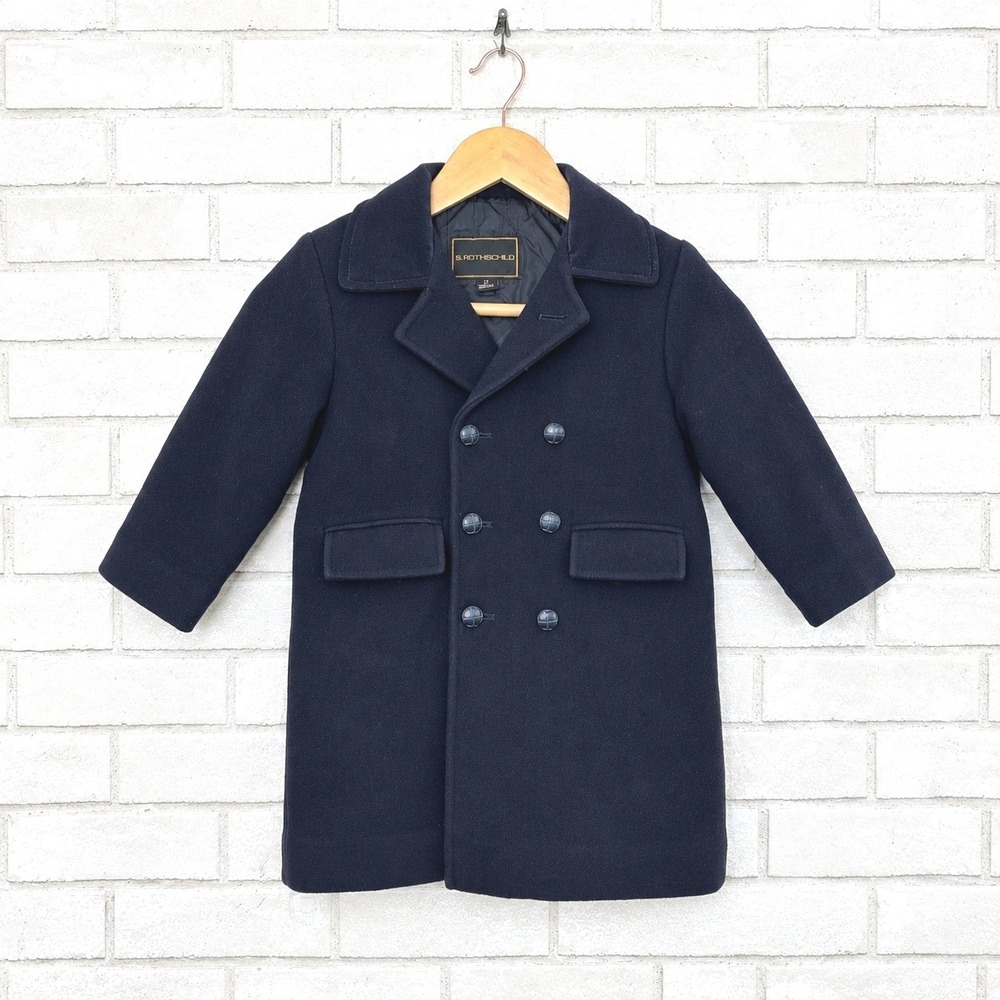Vintage S Rothschild Boys 3T Navy 100% Wool Peacoat Preppy Old Money Classic